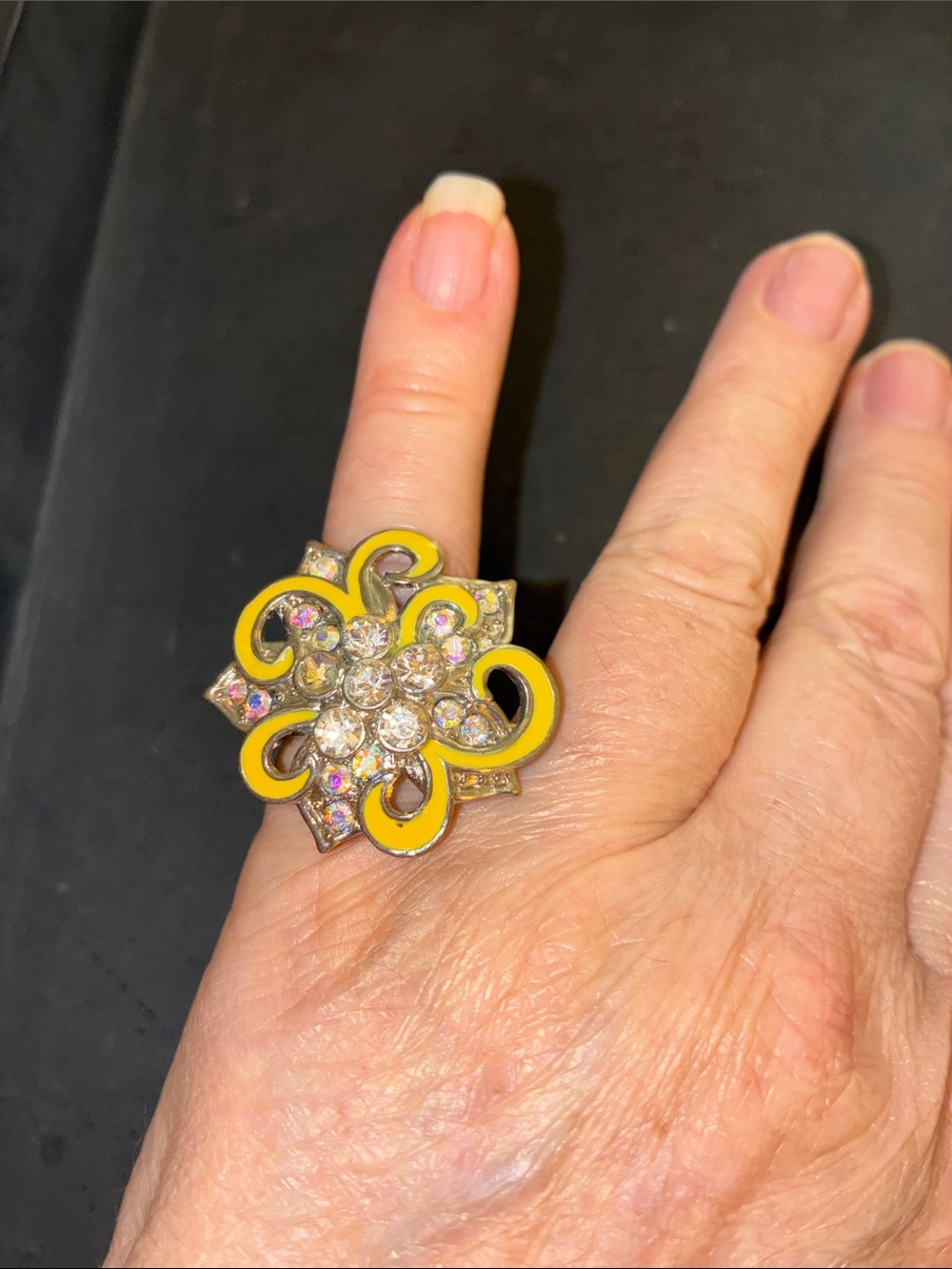 Yellow Enamel Flower Statement Stretch Ring